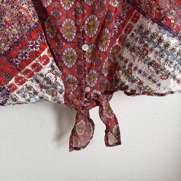 Fig and Flower Top Womens 3X Plus Floral Sheer Button Up Tunic Boho Tropical - Picture 5 of 16